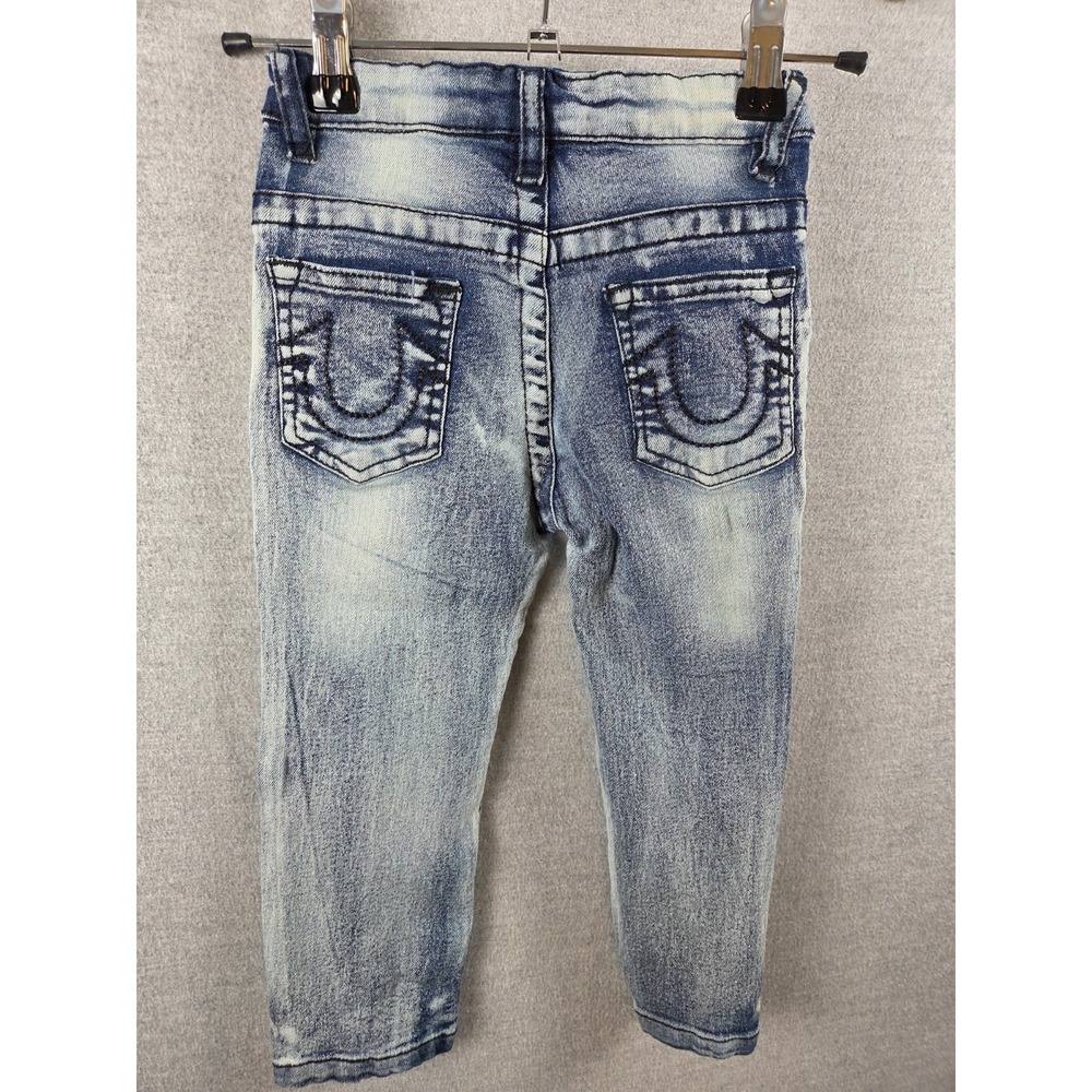 TRUE RELIGION Toddler Girls 4T Blue Acid Wash Distressed Skinny Jeans Stretch